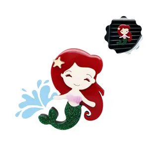 Mermaid Car Air Freshener Vent Clips Car Aroma Diffuser Cute 3D Acrylic Anime Car Accessories Refillable Essential Oil Car Scents Decoration Outlet Clips Girly New Car Decorations