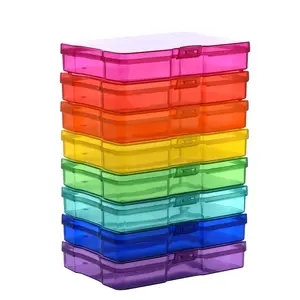 Colorful Plastic Photo Storage Box with Flip Cover and Dividers, Color-Coded Picture Organizer, Ideal for Photos, Craft Materials, Memory Boxes, Collapsible Stackable Storage