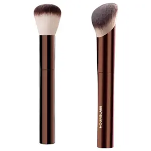 2-in-1 Makeup Brush Set – Hourglass Foundation & Flat Face Blusher, Synthetic Hair, Professional