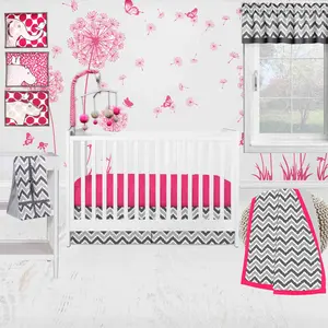 Bacati - Ikat Dots Leopard 10-Piece Crib Bedding Set with Two Crib Sheets- Pink Grey Girls