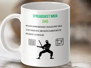Spreadsheet Ninja Mug, Funny Coffee Mug for Data Lovers, Excel Spreadsheet Mug, Perfect Gift for Coworkers, Office Humor Mug