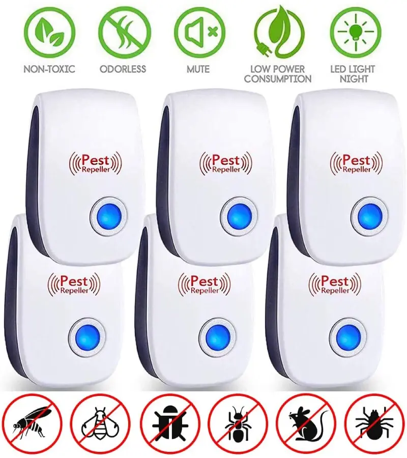 6 Packs Ultrasonic Pest Control Repeller, Electronic Pest Repellent Plug in Indoor for Insect Roaches Spider Ant Bug Mosquito Mouse Repellent for House Kitchen Garage Warehouse ultrasonic pest