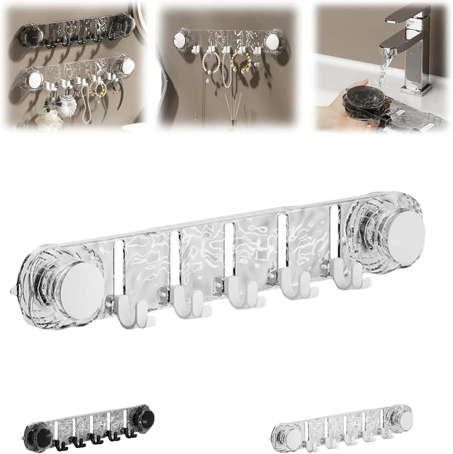 Transparent Rotating Suction Cup Corrugated Home Storage Hook - Non-Punch Space-Saving Home Accessory for Bathroom Towels, Kitchen, Small Room Organization Products (Door & Shower Wall Indoor Use)