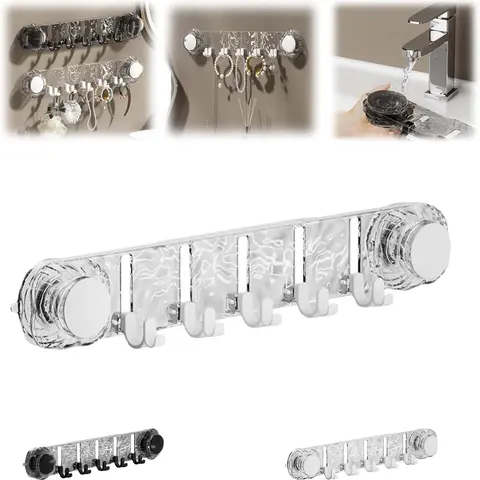 1 Pcs Transparent 360° Rotation Corrugated Home Organiser Hook - Strong Suction Cup, Adjustable, Removable, Smooth, Hangable, Non-Punch Space Saver for Bathroom, Kitchen Utensils, Keys