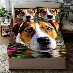 3pcs Fitted Sheet Set: 1 Fitted Sheet + 2 Pillowcases, Pensive Pitbull Pattern, High-End European and American Style Bedding, Soft and Comfortable, Perfect for Bedrooms, Hotels, or Dormitories