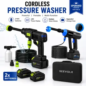【Father'sDayGift】SEEVOLX Upgrated 30-Speed Touchscreen Cordless Pressure Washer, 2 Batteries, 6-in-1 Nozzle, Portable Power Washer with Foam Cannon & 10M Hose for Car Wash, Patio, Driveway & Garden, Upgrade packaging for gift and Storage