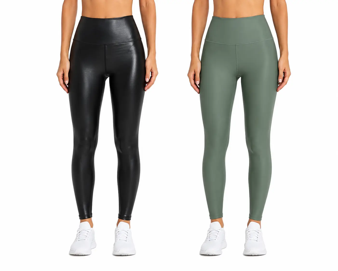 black leggings / green leggings