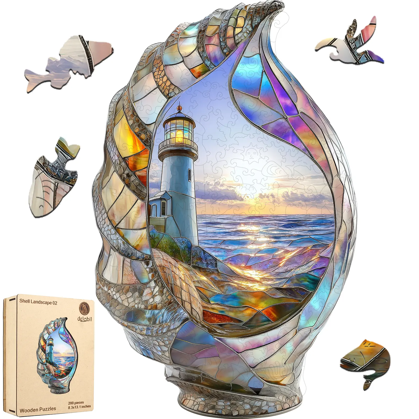 Birthday Gift / Toy/ Kidult Selected Gifts for Father's Day Delobil Premium Thick Puzzles for Adults with Puzzle Saver, Unique Adult Jigsaw Puzzles, Brain Teaser Family Game Gift, Leisure Time Fun Challenge & Stress Relief-Shell Landscape 02-200pcs
