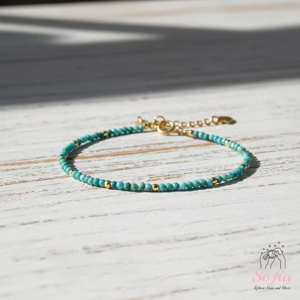 Sofia Natural Turquoise Bracelet Green Crystal Dainty Bracelet Delicate Gemstone Healing Bracelet Minimalist Style for Women Handmade Gift for her, gift for him