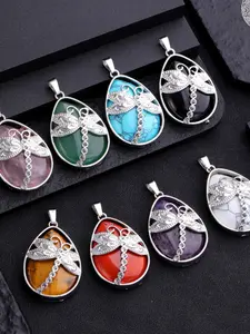 1pc Natural Crystal Dragonfly Necklace for Women Healing Crystal  Amethyst Rose Quartz Birthstone Pendant Necklace Summer Beach Boho Jewelry Gifts