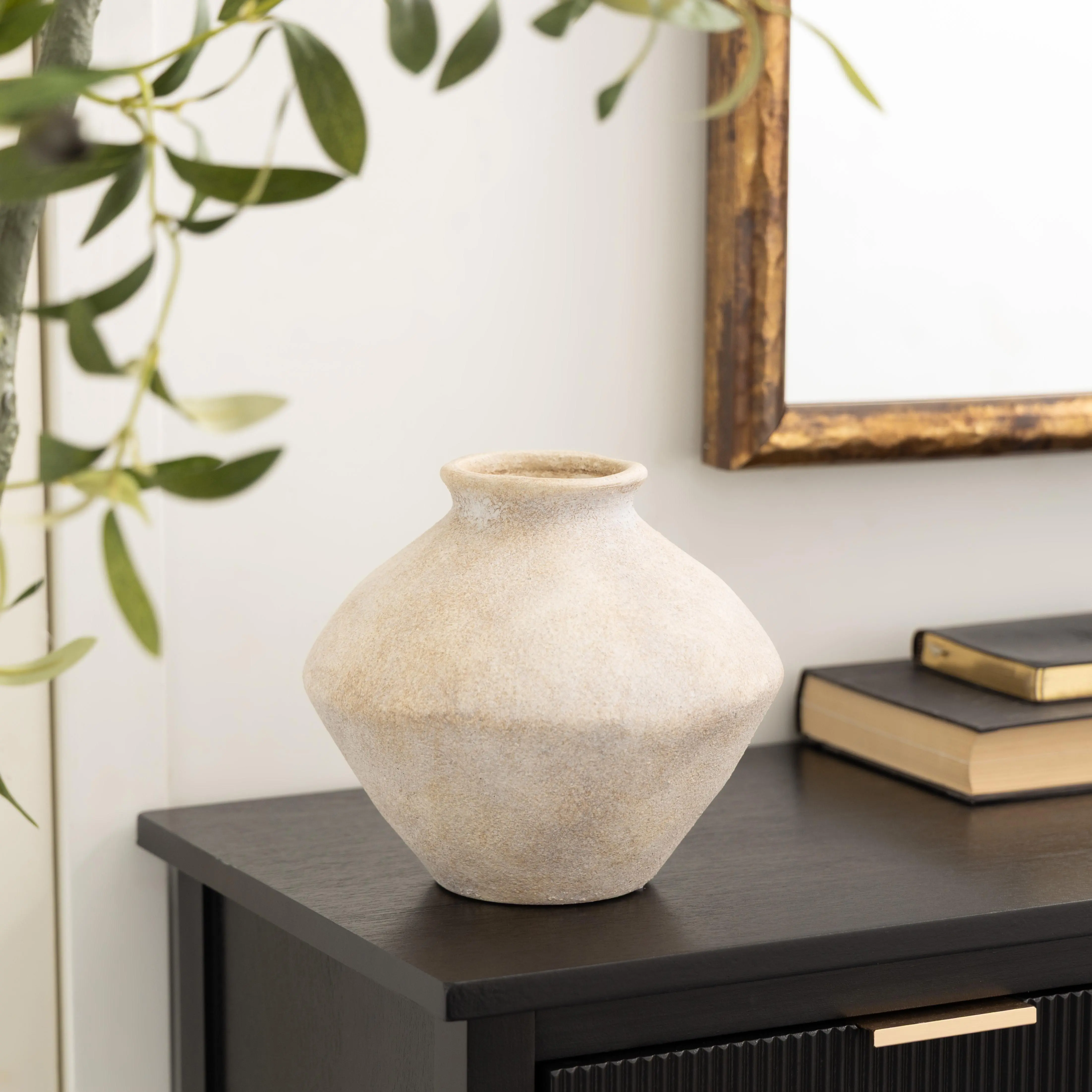 Antique Style Textured Ceramic Decorative Urn Vase - 7" Cubed, Home Decor Centerpiece