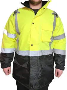 American Size /True to size Parka Yellow with Black bottom Class 3 Reflective Safety Rain Jacket with Quilted Liner/  Water resistant Orange Safety jacket