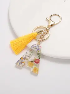1pc Alphabet Initial Letter Keychains Accessories, Stylish Keychain, Cute Flowers Resin Charm with Key Chain Ring, Purse Bag & Backpack & Key Accessory, Keychain Pendant, Keychain For Bags
