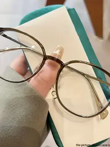 Fashionable Rice Pin Decorative Round Frame Plain Glasses, Fresh Cute Girl Style Plain Glasses, Trendy High-End Natural Look Versatile Accessory