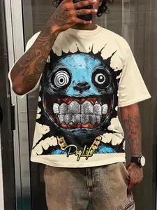 Unisex Punk Rock Style Casual Knit Round Neck T-Shirt with Skull Print, Streetwear Fashion Tee for Music Lovers, Trendy Gift Idea for Him