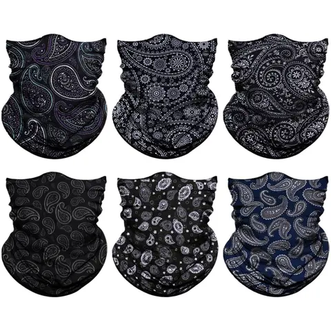 Unisex 6-Pack Neck Gaiter Face Masks for Adults - Seamless Paisley Microfiber Bandanas, Neck Gaiter Headwear, Breathable, UV-Protective, Wind-Resistant, Quick Dry, Machine Washable, One Size Stretch Fit, All Seasons Outdoor Wear