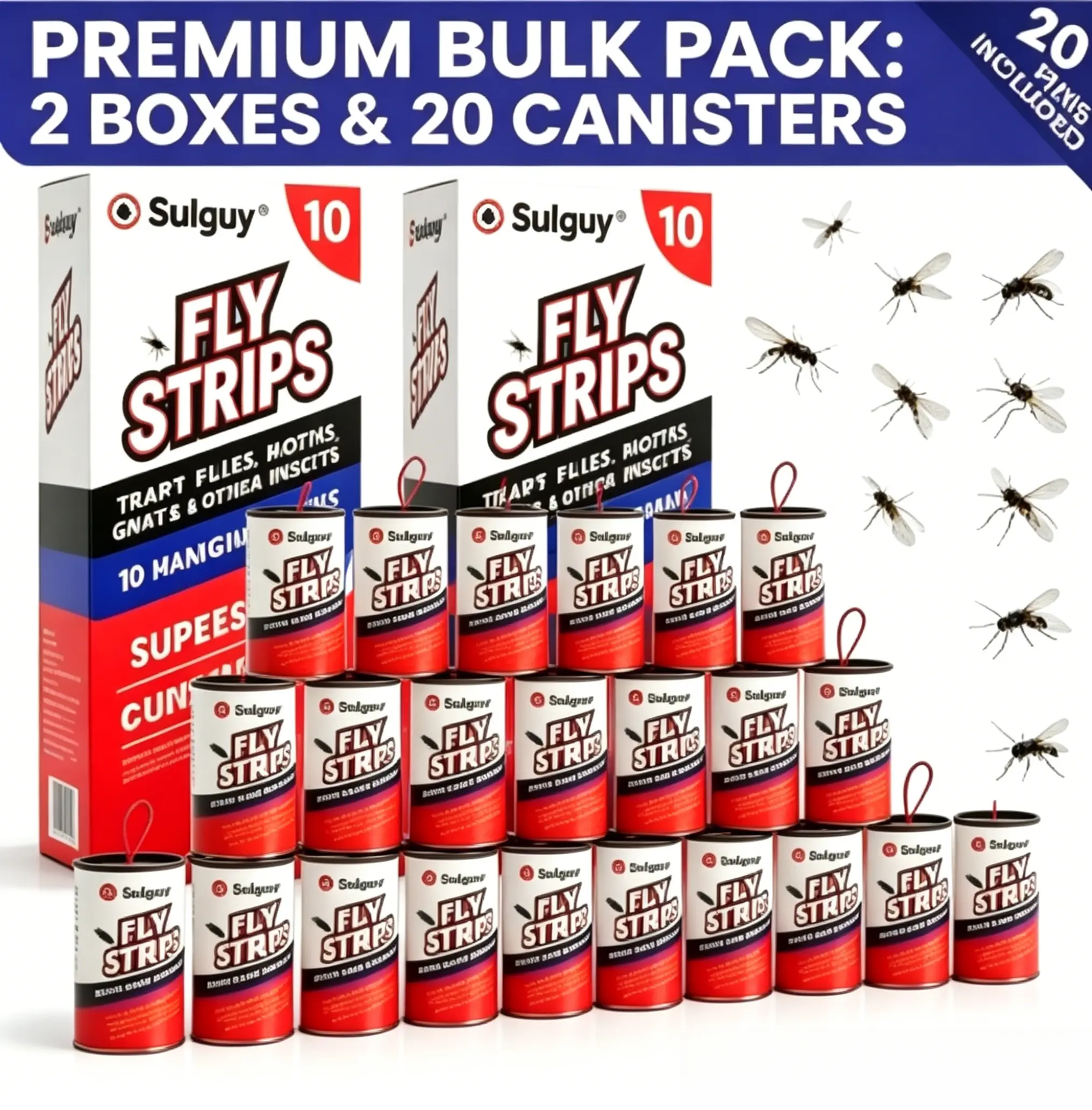 Sulguy 10 Pack Fly Trap Indoor for Home. Sticky Fly Catcher Ribbon Roll with Pins. Non Poison House Bug Catcher for Fruit Flies and Gnats. Hanging Fly Paper Strips Pest Control
