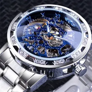 Men's Skeleton Watch with Iced Out Details | 49mm Oversized Exhibition Caseback | Hand-Wind Mechanical Movement & Stainless Steel Band | Urban Street Style for Night Out, Concert & Collector's Item - #1 Gift for Watch Enthusiasts
