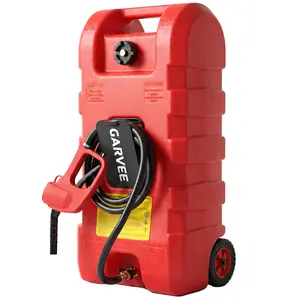 Garvee 2026 Heavy-Duty Gas Tank and Fuel Caddy with Manual Fuel Transfer Pump, 15 Gallon Gas Can, Portable Fuel Tank on Wheels with 10 ft Hose for Lawn Mowers, Cars, Boats, ATVs, Home and Farm Use, Red