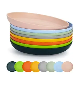 9-Inch Deep Plastic Dinner Plates, 8-Piece Unbreakable and Reusable Tableware Set, Multi-Color