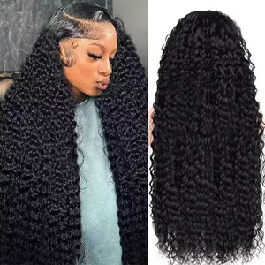 32 Inch 180 Density Deep Wave HD Lace Front Wigs Human Hair 13x6 Pre Plucked Brazilian Hair for Women Natural Black