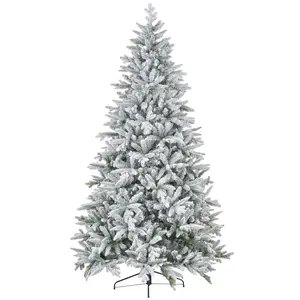 8ft snow tipped flocked artificial christmas tree hinged quick assemble flame retardant for family living room holiday decor
