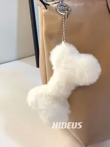 1pc Cute Plush Dog Bone Pendant Creative Couple Bag & Car Keychain Decoration