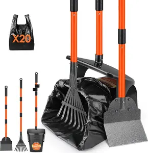 Slowton Dog Pooper Scooper - 37.4" Long Handle Adjustable Metal Swivel Bin & Rake & Spade Kit with 20 Waste Bags, Portable Pooper Scooper for Gravel Lawn Grass, Suit for Small Medium Large Dog SlowTon
