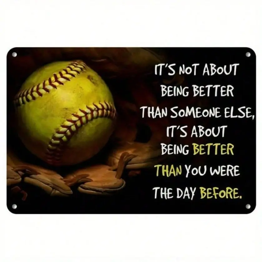 Aluminum Softball Decor Vintage Retro Sports Motivational Wall Plaque with Inspirational Quote 8x12 Inch for Home Office Bar Cafe
