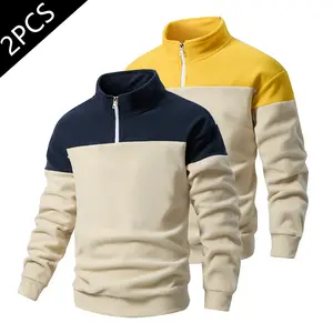 2 Pack Men's Fleece Pullover Hoodie with Raglan Sleeves, Fall/Winter Fashion Fleece Jacket, Warm Casual Long Sleeve Top with Half Zip Stand Collar Design, Youth Student Sports Coat, Versatile All-Season Soft Comfortable Activewear with Zipper Detail, Suit