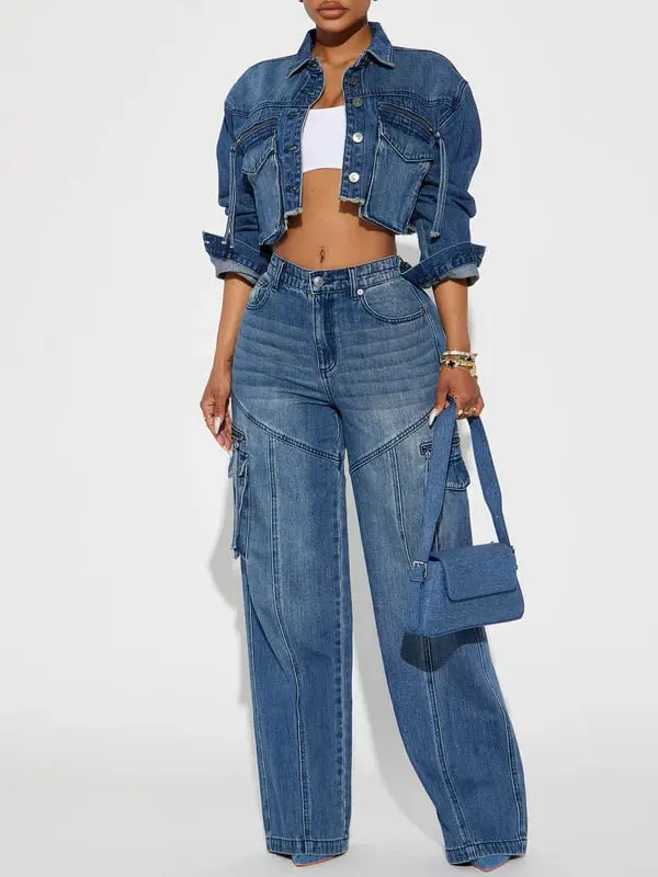 Devil In Disguise Cargo Straight Leg Jeans - Medium Wash