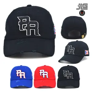 JLGUSA Puerto Rico Distressed Dad Hat Cotton Embroidered Baseball Cap Adjustable Strapback Closure Unisex Summer Fall Spring Wear