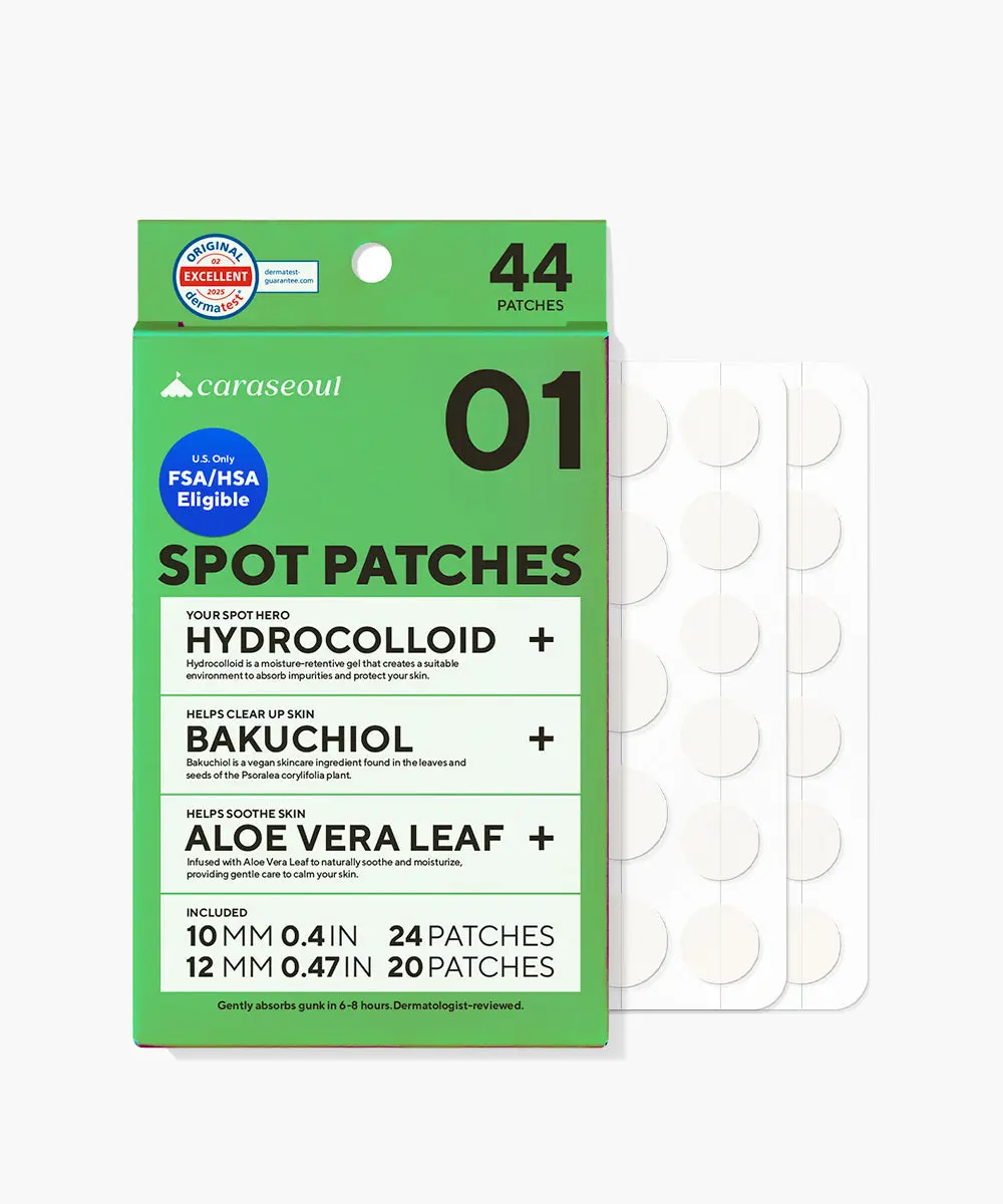 [caraseoul Official] Spot Patches 44 Count – Korean Hydrocolloid Spot Patches, Invisible Blemish Covers with Bakuchiol & Aloe, 10mm + 12mm Spot Stickers