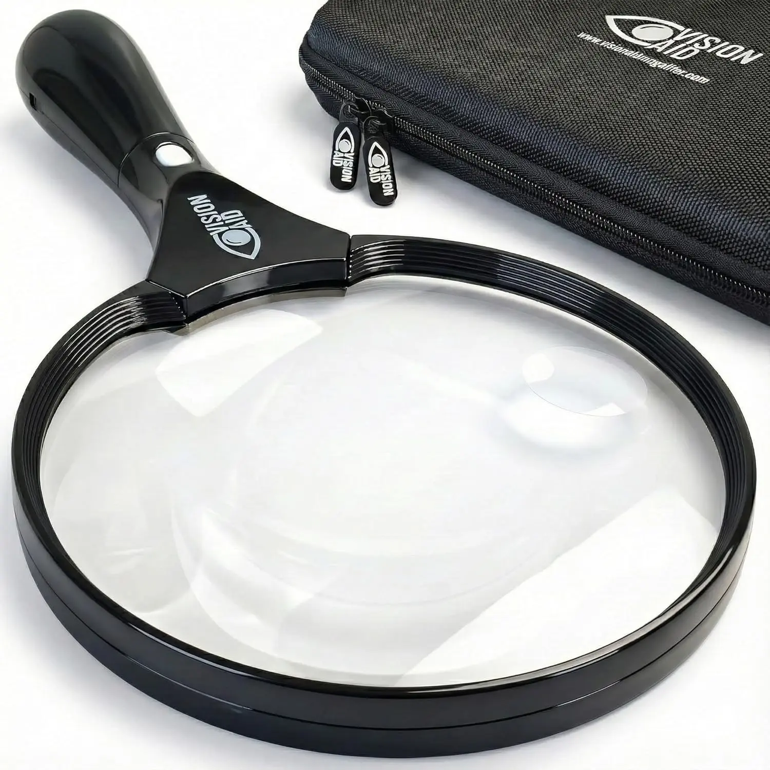 Large 5.5" Magnifying Glass with LED Light (USB Rechargeable) and Hard Case Handheld Illuminated Magnifier for Reading Lightweight