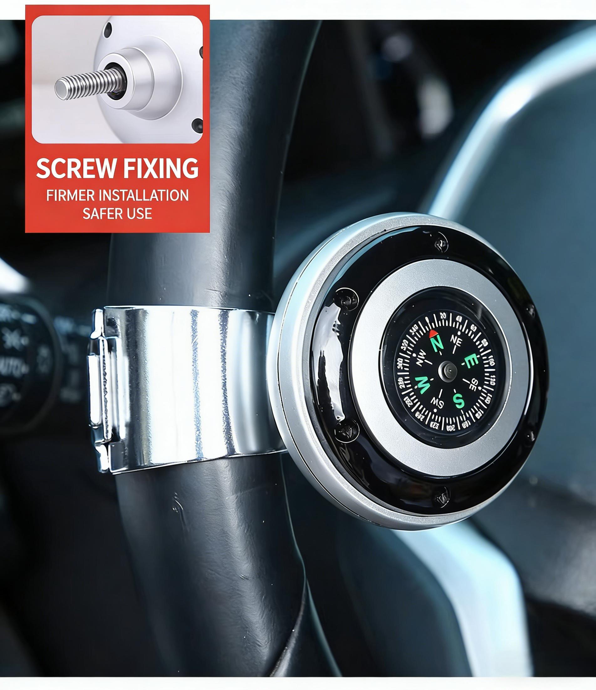 Steering Wheel Spinner Knob with Compass, 360° Rotation Car Steering Wheel Booster, Easy Install Universal Car Accessory for Effortless Turning, Must-Have for Drivers & Car Enthusiasts