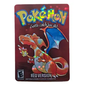 Charizard Pokemon Red Game Cover Display Card Edge to Edge Bubble Holo Standard Size and Back Crispy Edges and Corners Ships Sleeved/Card Saver/Bubble Mailer TCG Game