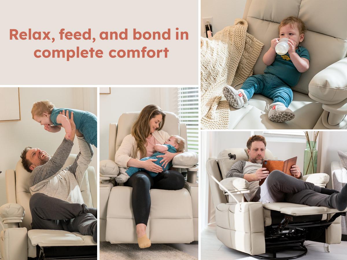 Rocking Chair Nursery with Adjustable Armrests, Electric Glider Recliner Nursery Chair with USB Port and Storage, Sofas, FSC Certified