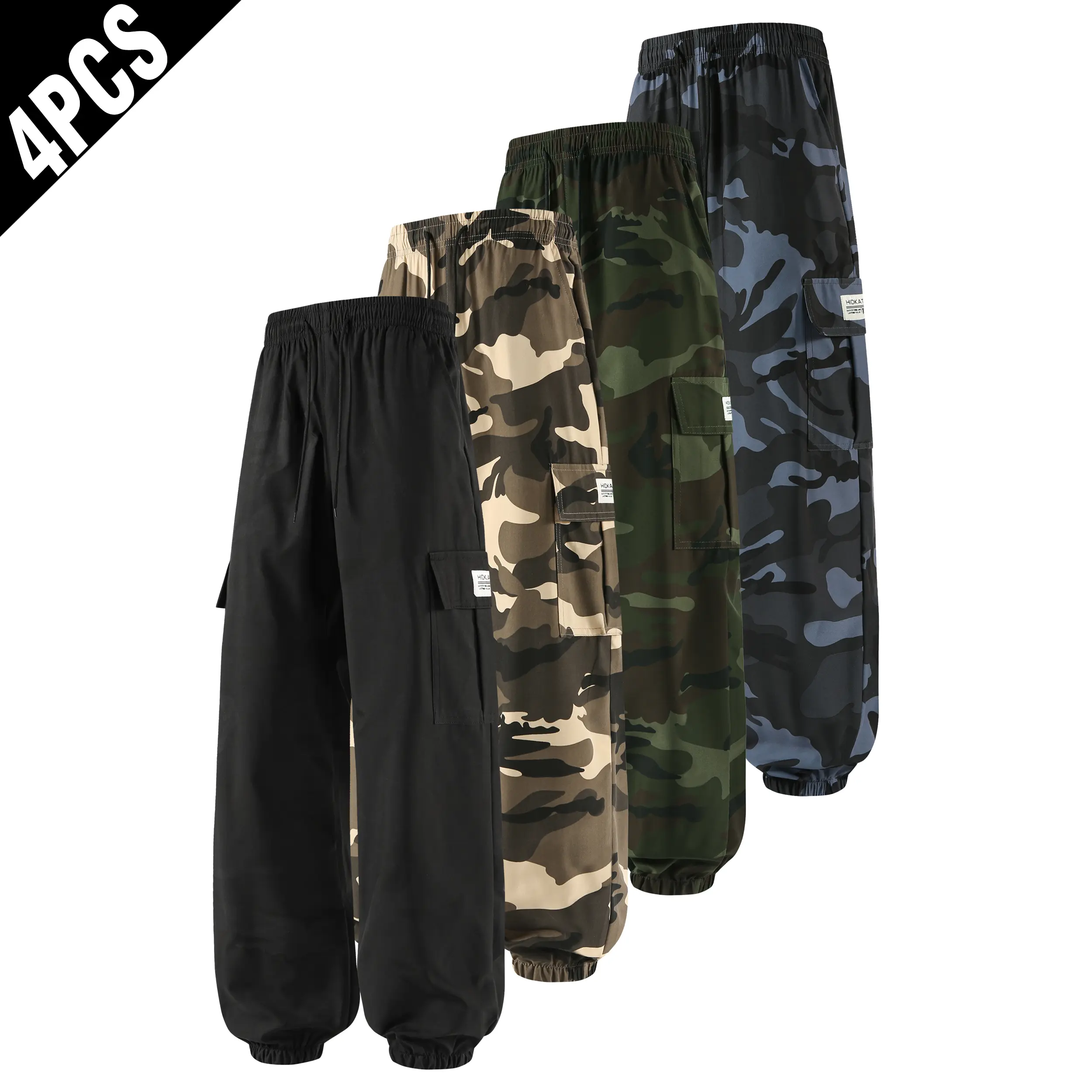 Men's Camouflage Cargo Joggers, 4 Pack All-Season Streetwear Pants with Multiple Pockets, Loose Fit and Elastic Drawstring Waist, 4 Pcs sport pant casual bottom male clothes com frt clothing mens Lightweight Workout Sweatpants men outdoor training pant