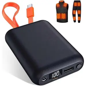 Heated Vest Battery Pack 20,000mAh 7.4V / 5V, Battery Pack for Heated Vest Compatible with ORORO, for Venustas, for TODWARM, for XINSONYUELL, Power Bank for Heating Vests with Built-in USB-C Port Cable