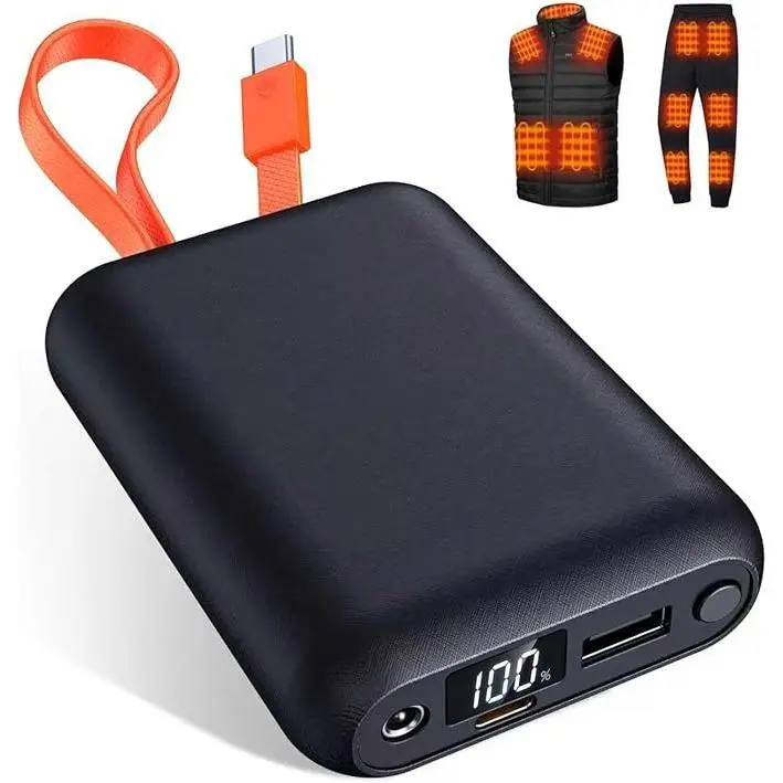 Heated Vest Battery Pack 20,000mAh 7.4V / 5V, Battery Pack for Heated Vest Compatible with ORORO, for Venustas, for TODWARM, for XINSONYUELL, Power Bank for Heating Vests with Built-in USB-C Port Cable