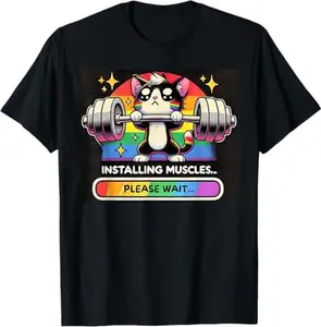 Installing Muscles Funny LGBT Rainbow Gym Fitness Cat Meme T-Shirt