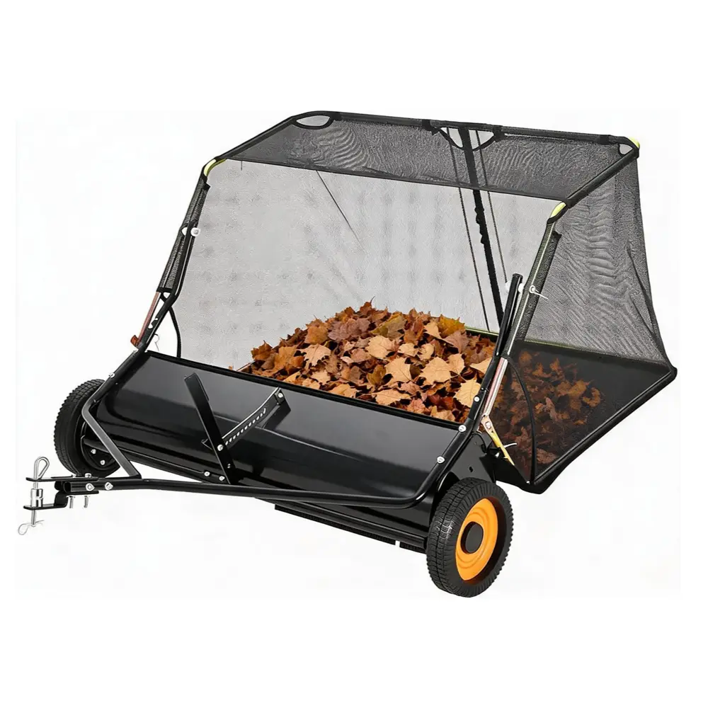 44" Tow Behind Leaf & Grass Sweeper – 26 cu. ft. Hopper Capacity, Dumping Rope, Adjustable Sweeping Height for Large Yard and Lawn Cleanup