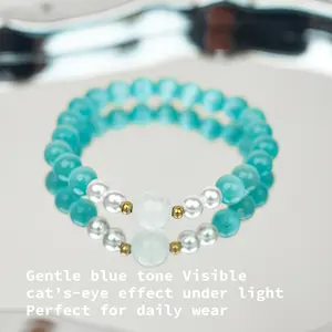 8mm Light Blue Cat's Eye Bracelet - Gentle Skin-Enhancing Style
