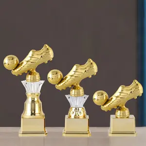Golden Football Trophy for Players League Prize Sports Event Souvenir Decorative Gift with Crystal Base and Detailed Soccer Boot Design