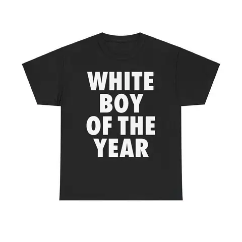 Men's Graphic T-Shirt, Funny "White Boy of the Year" Oversized Shortsleeve Cotton Tee, Classic Round Neck Streetwear for Summer, Graphic Shirts, Funny Graphic Tee
