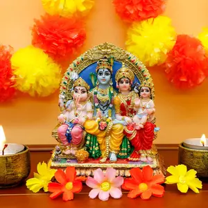 alikiki Full Shiva Family Statue - 5.1Inch Murti Shiva Family Diwali Gift Pooja Item Puja Gifts for Indian Friends Man Woman Family Decor Home Temple Office Mandir Altar Shine Yoga Studio Meditation Room Hindu God Hindu Art
