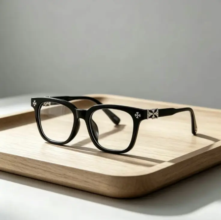 【ResetTrail】Vintage Cross Pattern Anti‑Blue‑Light Eyeglasses, Lightweight Fashion Flat Lens Glasses For Daily Wear