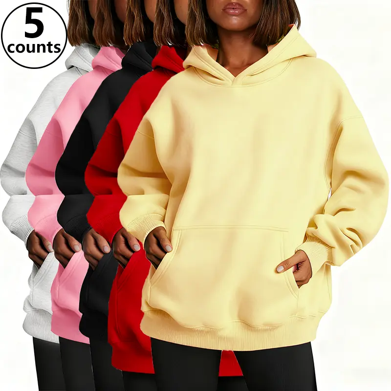 Women's Basic Long-Sleeve Hoodie Sweater - Soft Cotton Blend, Front Patch Pocket, Comfortable Fit, Fall Longsleeves Hoodies for Women