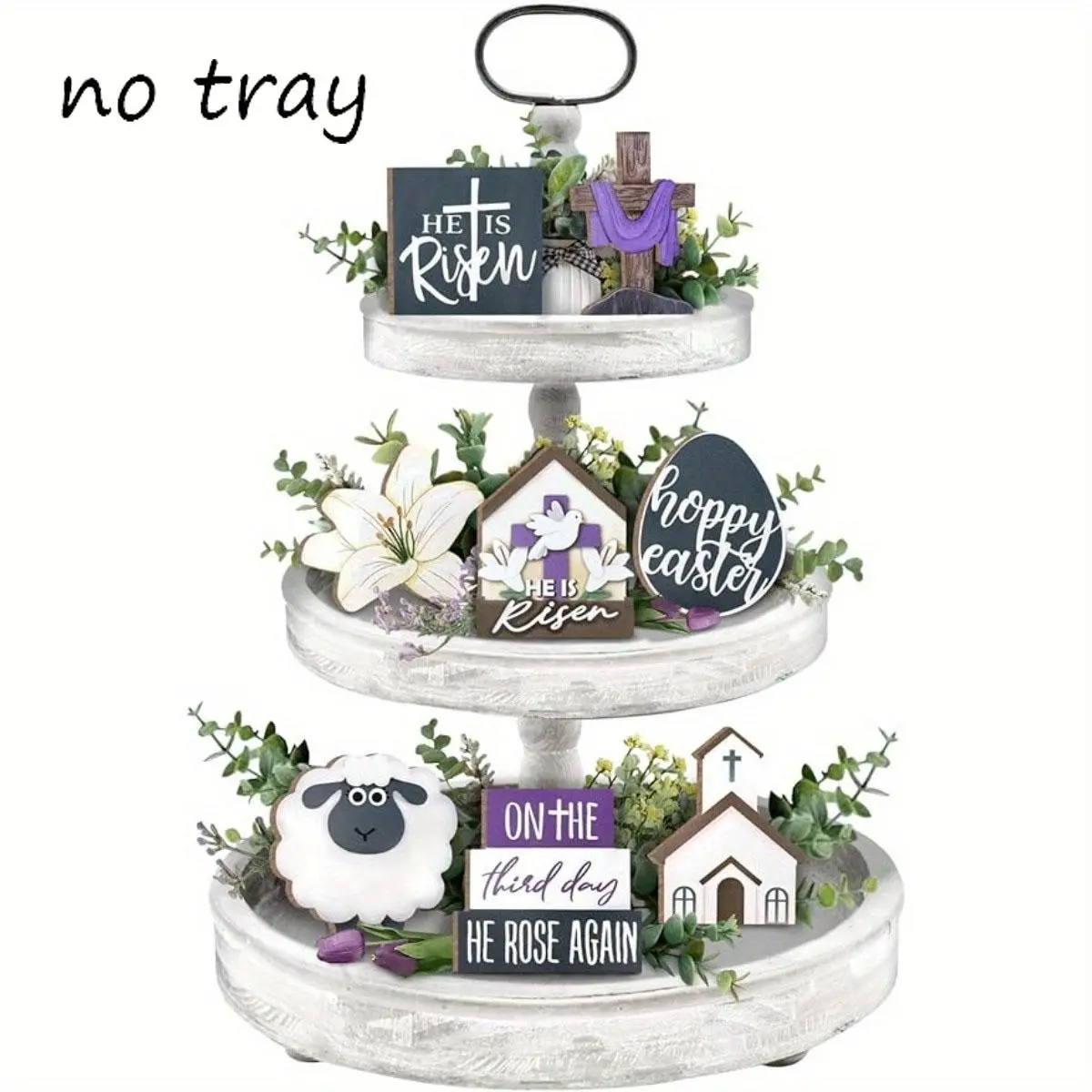 Easter Decorations, 8 Counts/set Wooden Easter Themed Centerpiece Decoration, Happy Easter Decorations for Home Office Party, Ornaments