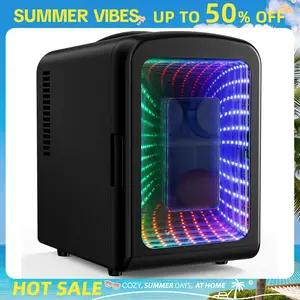Antarctic Star 4L Mini Compact Refrigerator with Gaming Light: 6-Can Portable Cooler for Bedroom, Car, Office, Dorm - Cosmetics, Beverage & Food Storage (Black)